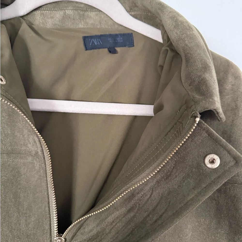 Olive Suede Bomber Jacket - Picture 2 of 4